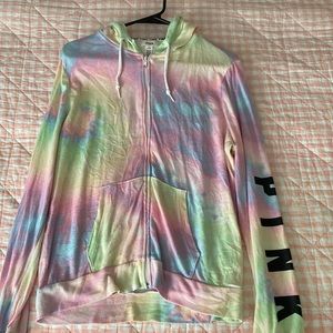 vs pink tie dye zip up hoodie